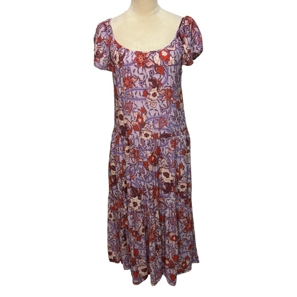 Knox Rose Purple Haze Bohemian Floral Flutter Sleeve Tired Maxi Dress Size S - Picture 1 of 12